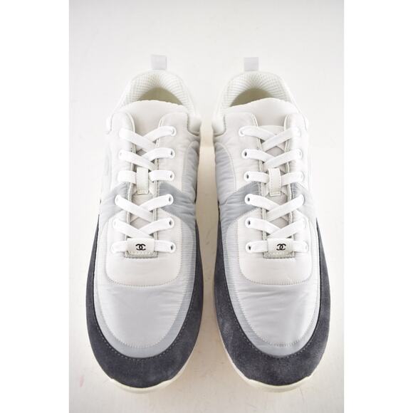 Chanel Mens 21C Grey Suede Ecru Nylon CC Logo Lace Low Top Trainer Sneaker 44 11 - Picture 6 of 12